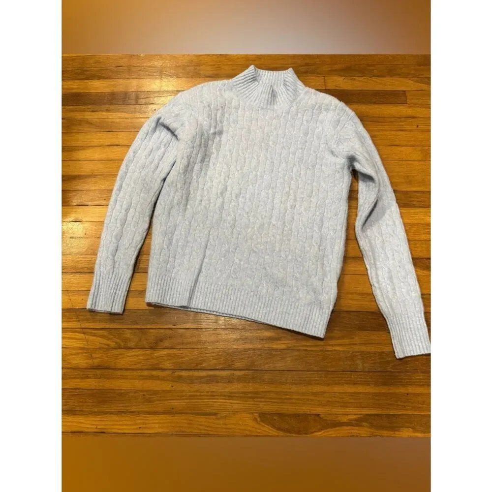 J.Crew Light Blue Cable knit mockneck sweater in extra-soft yarn
